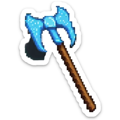 maximum blocky ultra-abstract pixel art Minecraft pickaxe emoji with only 2-4 large square pixels sticker