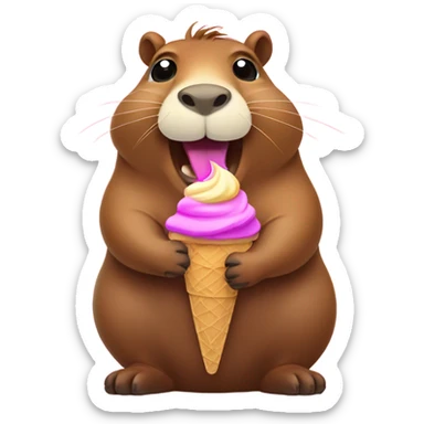 Capybara happy about ice cream sticker