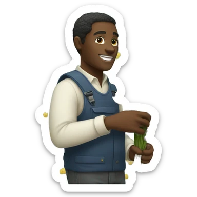 black man picking withe flowers  sticker