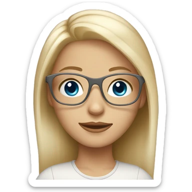 beautiful blond girl with grey-blue eyes and cute beige glasses  sticker