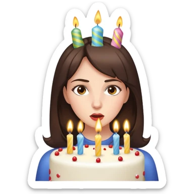 Brunette woman blowing out birthday candles sticker