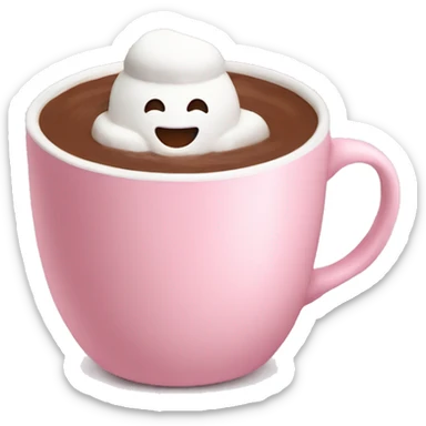 Hot chocolate with marshmallows in light pink cup sticker