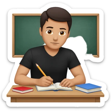 A handsome man in his 40s studying hard. Change his shirt in the first image to black. sticker