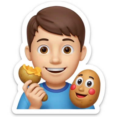 Boy eating Mr Potato Head sticker