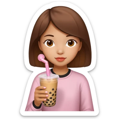 One medium skin tone girl drinking boba tea  sticker