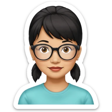 filipino woman black hair in one pony tail with straight bangs and big glasses, 60 yr old

 sticker