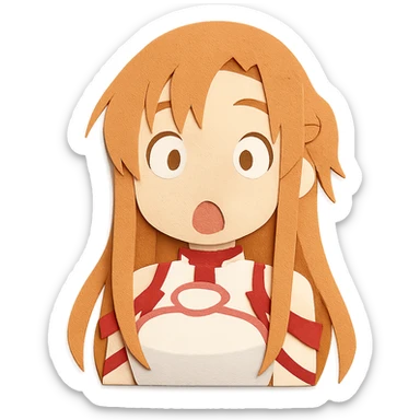 Sticker of Asuna from Sword Art Online in paper cutout style with a surprised expression, inspired by the reference image. sticker