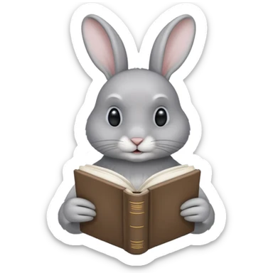 Gray rabbit reading white book sticker