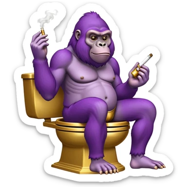 Purple gorilla on a golden toilet smoking weed sticker