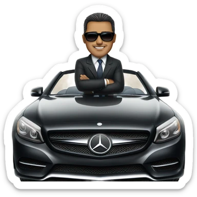 Latino Businessman with sunglasses standing in front of black Mercedes convertible sticker