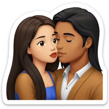 Caramel brown Guy with long black hair kissing brown hair Filipina sticker