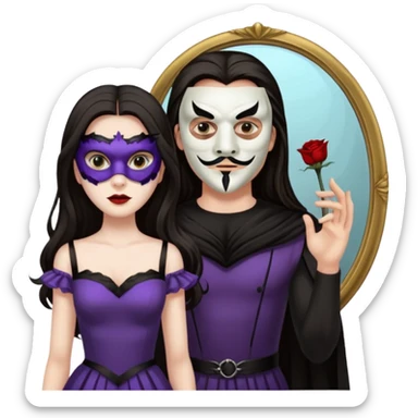 Man killer on mask in mirror behind woman sticker