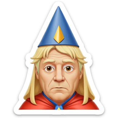 Blond older USA king with dunce cap crown sticker