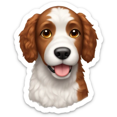 Doodle dog with red brown fur and white belly and paws sticker