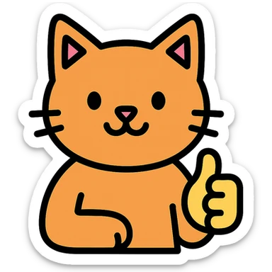 colored outlined icon of a cat giving a thumbs up sticker