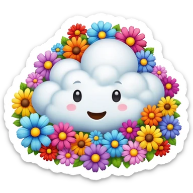 A fluffy cloud made entirely of colorful flowers sticker