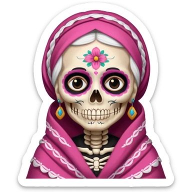 Abuelita skull día de muertos wearing rebozo rosa  sticker