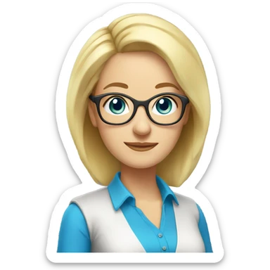 Woman teacher blonde long short hair glasses blue eyes with book sticker
