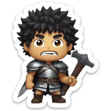 angry berserk guts carrying a huge sword on his shoulder sticker