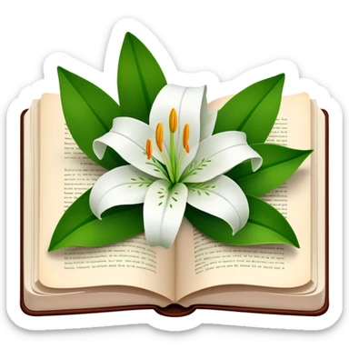 book with a lily flower tucked in book sticker