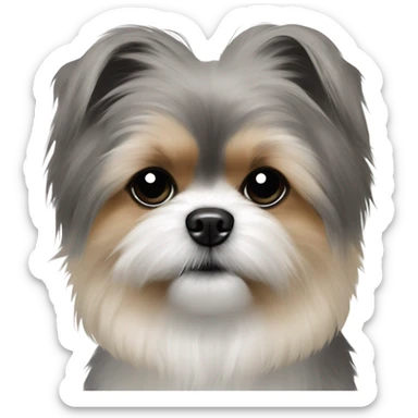 Pomeranian Shih Tzu mix with gray and black fur and black eyes pointy ears sticker