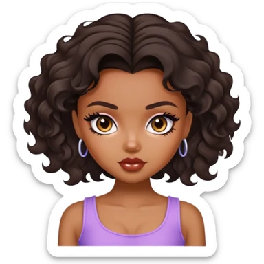 pretty bratz baddie dark short wavy hair, brown skin sticker