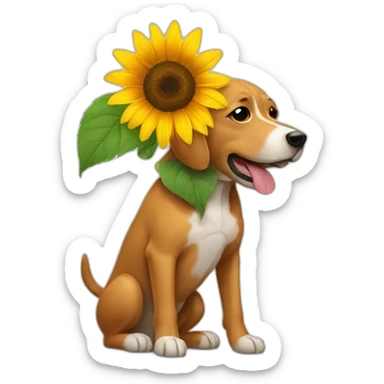 dog holding sunflower sticker