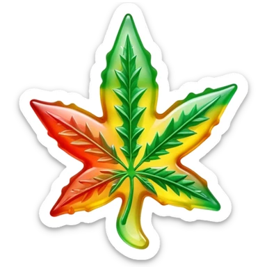 marijuana leaf-shaped gusher gummy bright colors bite mark with liquid oozing out sticker