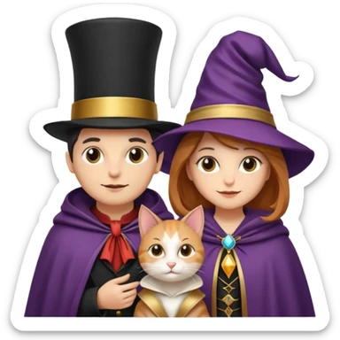 magician couple and their pet cat sticker
