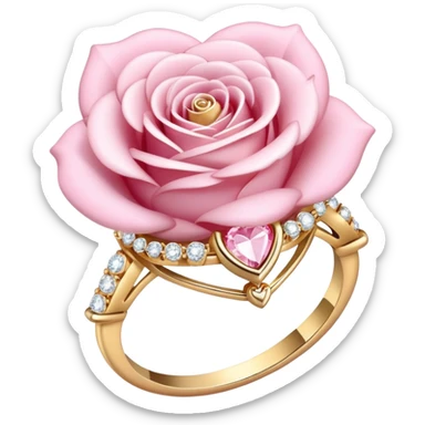 Romantic Pastel pink and gold rose heart gems crystals Diamond ring sticker