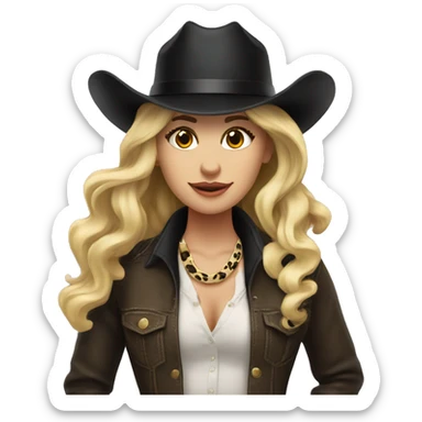 Cowgirl in leopard boots with black hat and blonde long hair sticker