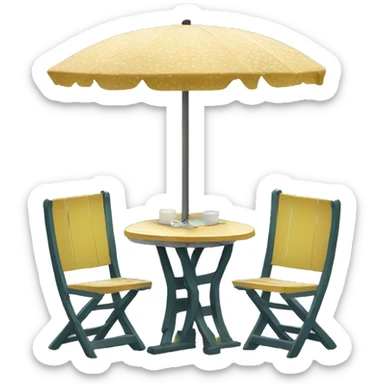 Small table between 2 plastic lawn chairs  sticker