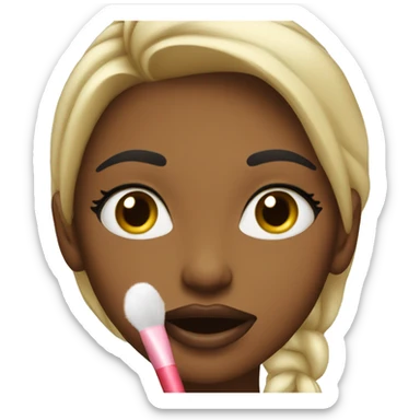 Girl applying lipgloss sticker