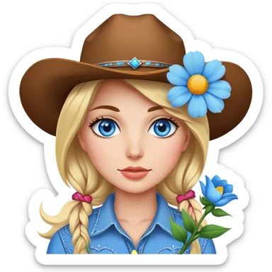 Cowgirl blue eyes with flower sticker