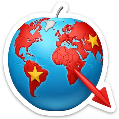 3D globe in Apple emoji style, Germany clearly marked in Europe, red arrow pointing from Germany to USA in North America, word 'VPN' in modern bold sans-serif font, smooth gradients, soft shadows, realistic 3D look, no other text, suitable for Instagram Reel sticker