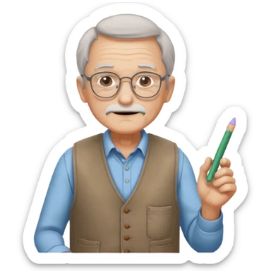 Man teacher: old, wearing vest, wearing glasses, hold chalk on their hand sticker