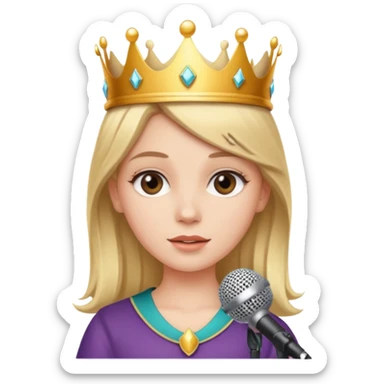 White girl around 10 with crown and microphone  sticker