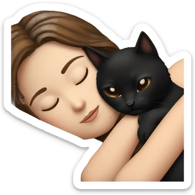 Brown hair girl sleeping with black cat sticker