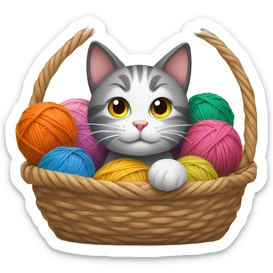 Cat inside Basket full of yarn balls sticker