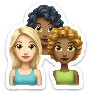 TRIO AVEC UNE FILLE AU cheveux mi-long blonde au yeux bleu + une fille avec les cheveux mi-long bouclé yeux brunc + une fille avec les cheveux legerement court ondulé avec les yeux vert  sticker