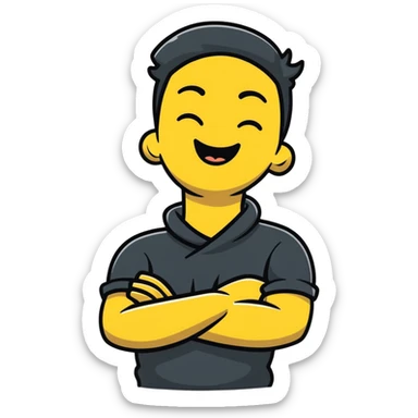 Arms crossed holding neck laughing sticker