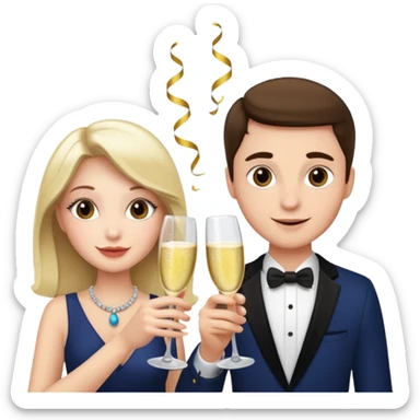 A Woman and a man with a champagne cup new year sticker