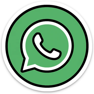 WhatsApp logo in a round badge, modern, green and white, minimal details sticker