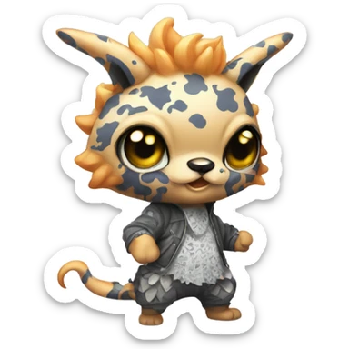 an edgy cute kawaii vernid-fionbri with splash patterns full body sticker