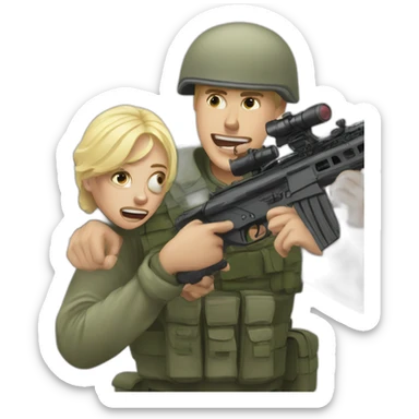 a Russian blond guy soldier is attacked by a drone sticker