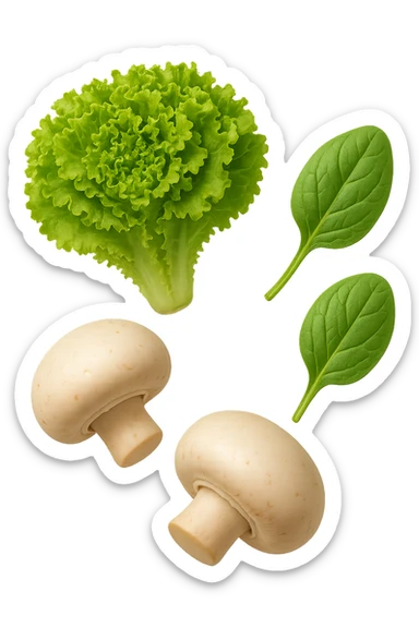 emoji stile iphone 3d di lattuga, spinaci, funghi che fluttuano in aria, iperealistico 4k sticker