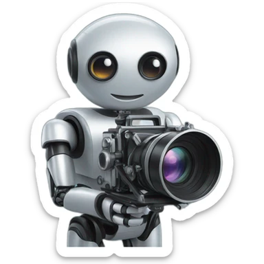 robot director holding a film camera sticker