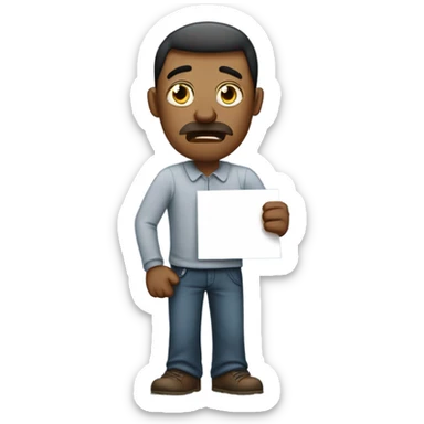 Dad crying holding a sign that says “I don’t want to go to work” sticker