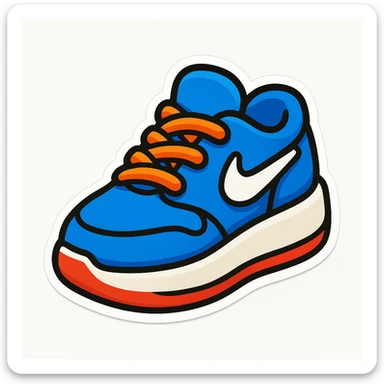 blue Nike sneaker, cartoon render style, 3D rendered, cute and smooth design, clean white background, no shadows, sticker style, more rounded toe sticker
