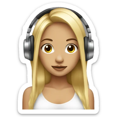 blonde dj girl straight hair with headphones sticker